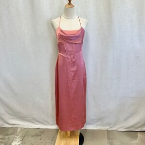 ZARA Womens Dusty Rose Satin‎ Cowl Neck Corset Midi Dress Size Large New NWT